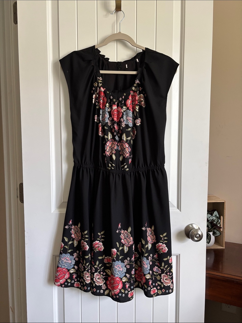 Black Floral Fit-and-Flare Dress